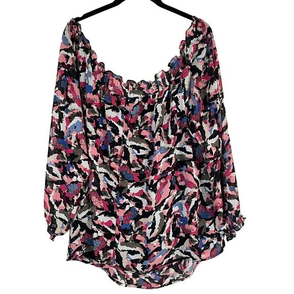 Lane Bryant Top Women 22 Pink Off Shoulder Sheer Feminine Classic Mature Preppy - Picture 5 of 11